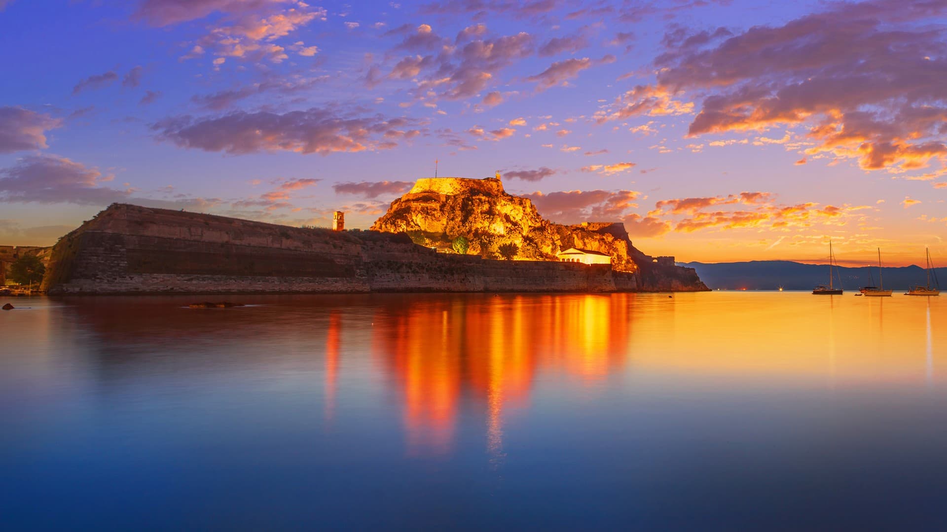 sunset-old-fortress-dusk-reflection