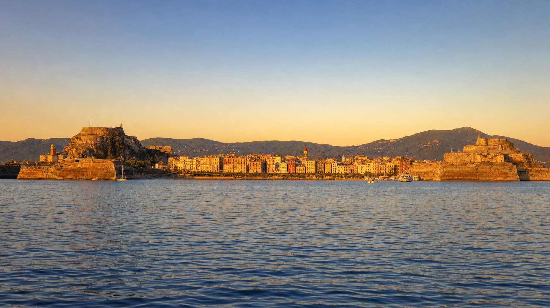 sunset-old-town-both-fortresses-from-sea
