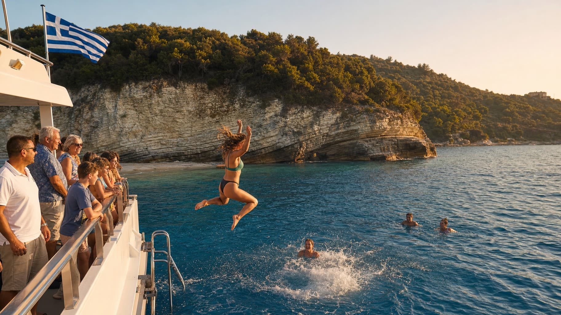sunset-swim-jump-greek-flag-golden-hour